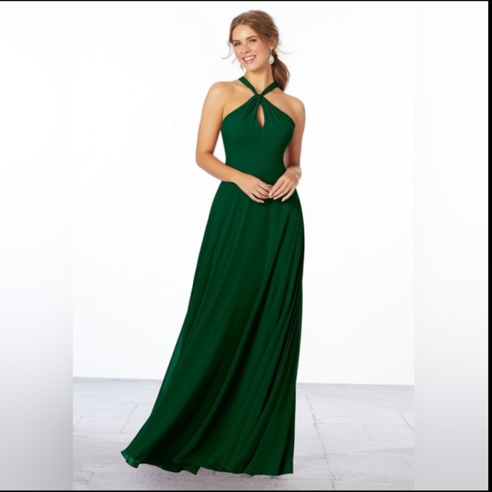 Mori Lee Emerald Green Chiffon Bridesmaid’s Dress with Keyhole Front